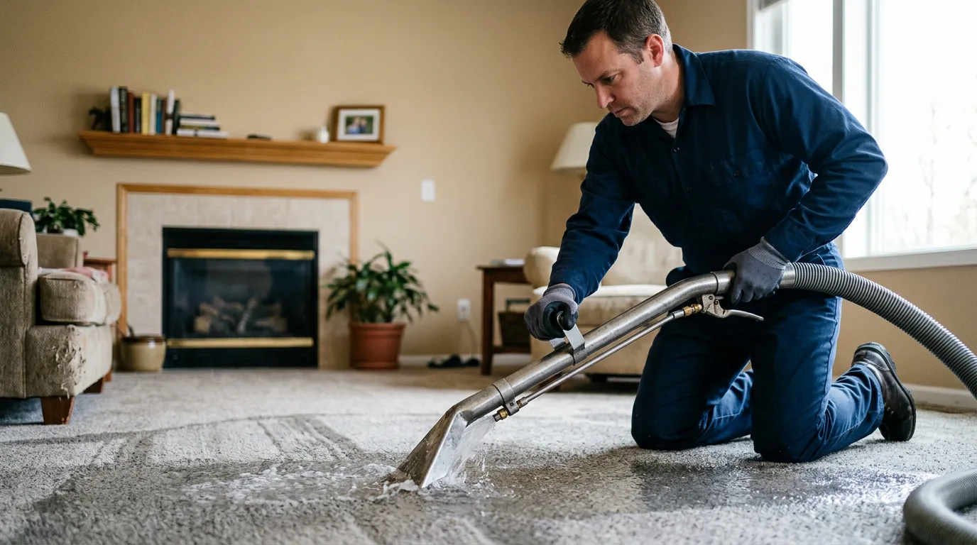 Water damage restoration technician working near Albany, IN